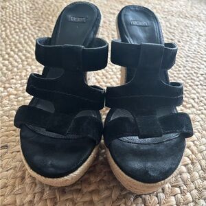 UGG Black Wedge Sandals with Modern Straps